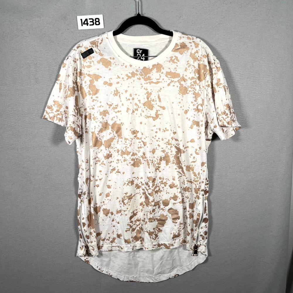 CR 24 Street Official T Shirt Womens L White‎ Splatter Print Cotton High Low Hem